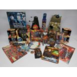 A collection of assorted BBC Doctor Who toys and collectables including Tardis Gift Set, bubble bath
