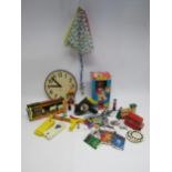 Assorted vintage toys including boxed Fisher Price Jack In The Box Puppet, Fisher Price Adventure