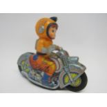 A Usagiya, Japan, lithographed tinplate Space Patrol X-5 friction powered motorcycle with plastic