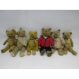Six mid 20th Century careworn mohair articulated bears including straw filled examples (6, tallest