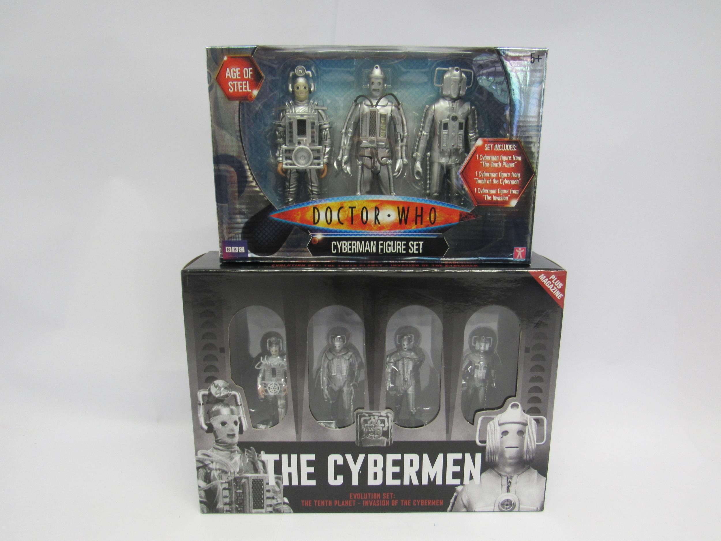 A BBC Doctor Who Age Of Steel Cyberman Figure Set and Eaglemoss The Cyberman Evolution Set (2,