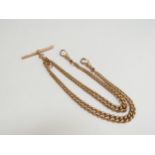 A 9ct gold watch chain with T-bar, 30g (clasp a/f)
