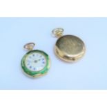 A gold pocket watch by Henry Birks and Sons Montreal, stamped 18k, 33.1g and a green enamelled