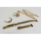 Gold scrap items including 585 ring, 9ct gold broken watch strap, 9kt necklace etc, 18g