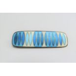 A David Anderson sterling rectangular brooch in blues and white, by Hannelore Sorge, 6cm x 2cm