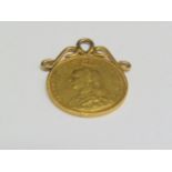 A Queen Victoria young head gold 1890 sovereign, with pendant mount