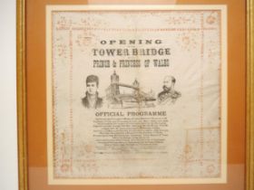 A late 19th Century Souvenir of the opening of Tower Bridge, 1894, printed on tissue paper, 'Opening