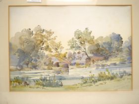 A late 19th Century watercolour of Salhouse Broad, Norfolk. Signed in pencil lower right: 'J.Miller.