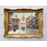 JAN RAWICZ (XIX/XX) An ornate gilt framed oil on canvas of a winter street scene in Warsaw. Signed