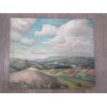 DEREK EXELL (XX) An unframed oil on canvas, ‘Barnstaple and Lundy from Coddershill, North Devon’.