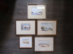 GEOFFREY WILSON (1920-2010) Five framed and glazed watercolours, various Beach scenes, Coastal and