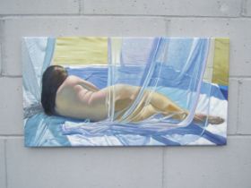 KRYS LEACH (b.1958) 'Chiffon XVI' - An oil on canvas depicting a female nude. Details verso. 40.
