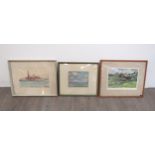 Three framed and glazed watercolours/gouache on paper including Derek Exell and one marked BP To SDM