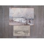 SIDNEY DENNANT-MOSS R.B.A (1884-1946) Two unframed pastel/charcoal on paper scenes of the Thames.