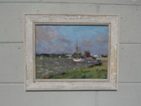 GEOFFREY WILSON (1920-2010) A framed oil on board, scene at Southwold, Suffolk. Signed bottom