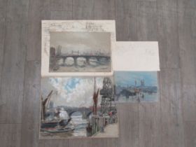 SIDNEY DENNANT-MOSS R.B.A (1884-1946) Three unframed pastel on paper of Thames bridges scenes. All