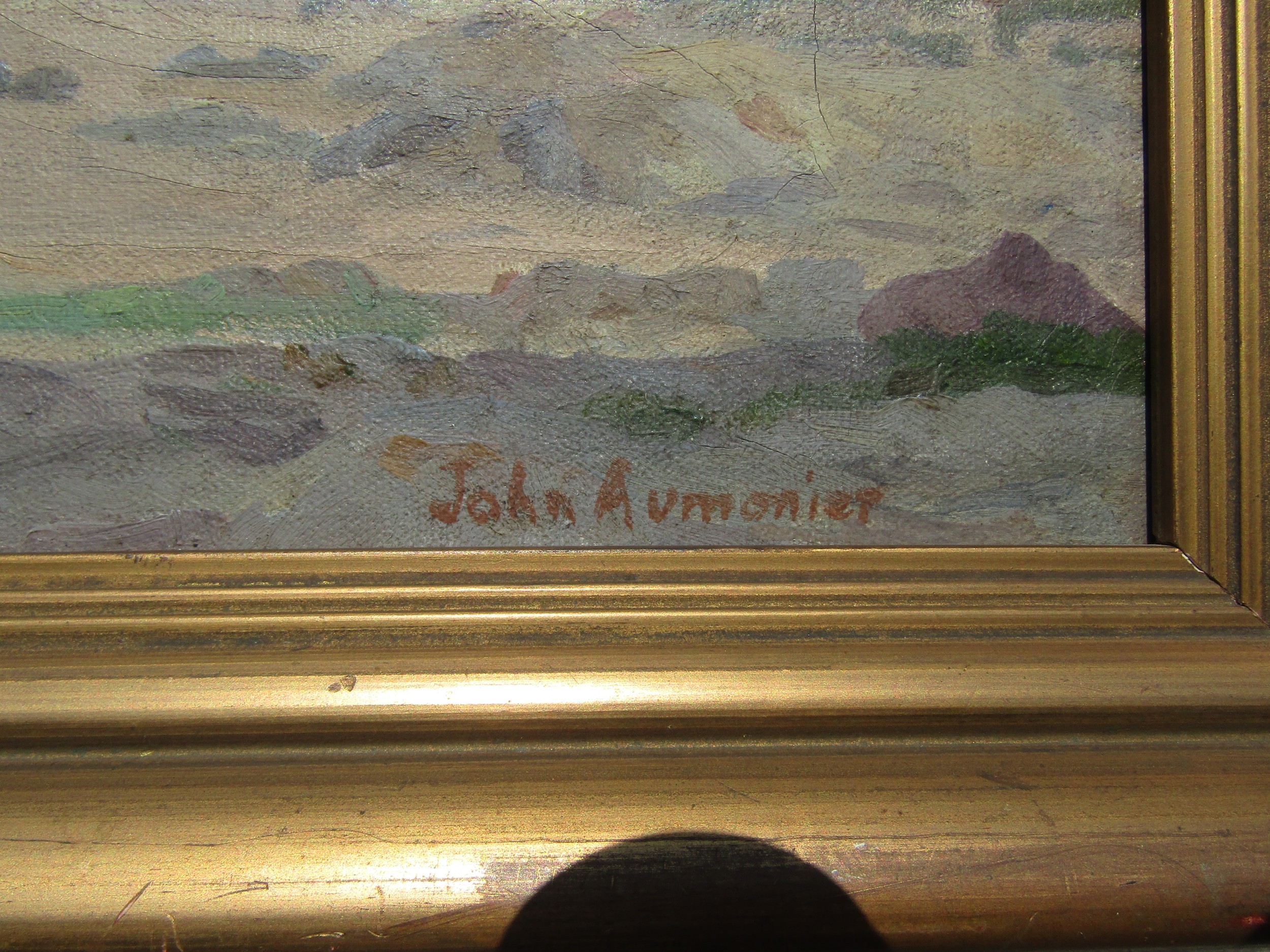 JOHN AUMONIER (act c1907-1940) A framed oil on canvas, Beach scene. Signed bottom right. Label - Image 3 of 5