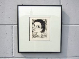 ANITA KLEIN (b1960) A framed and glazed limited edition etching of a female portrait. Pencil signed,