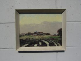 GEOFFREY WILSON (1920-2010) A framed oil on board, farm scene at Thelton. Monogram bottom left.