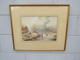 CHARLES HENRY JOSEPH LEICKERT (Belgian 1816-1907) A framed and glazed watercolour, winter scene with