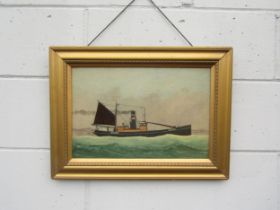 GEORGE RACE (1872-1957) An oil on board depicting a steam trawler at sea, LT1151. Gilt framed,