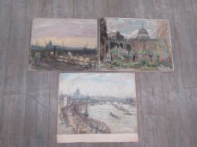 SIDNEY DENNANT-MOSS R.B.A (1884-1946) Three unframed pastel on paper scenes of St Pauls Cathedral,