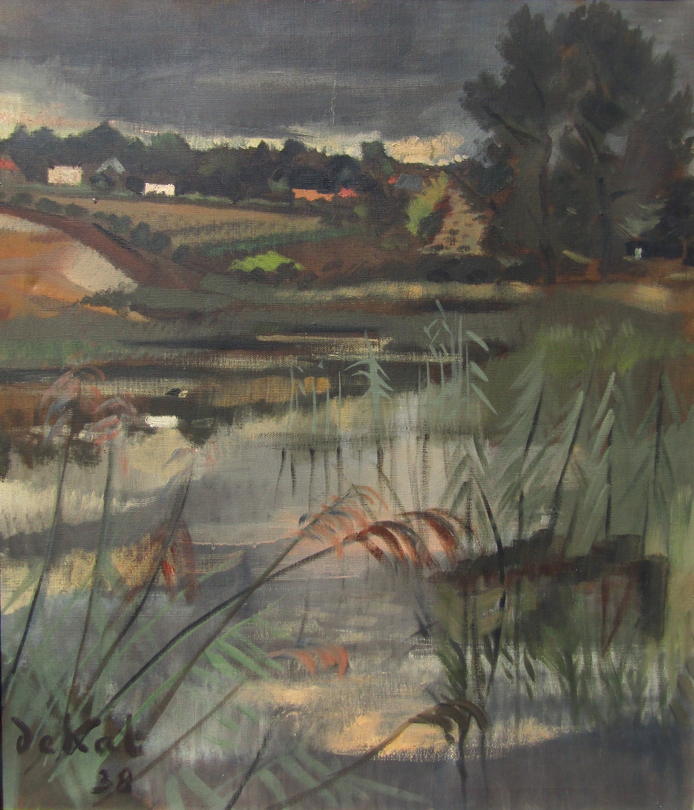 ANNE-PIERRE De KAT (Belgian, 1881-1968) A framed oil on canvas, 'Reflets dans L'eau'. Signed - Image 2 of 5