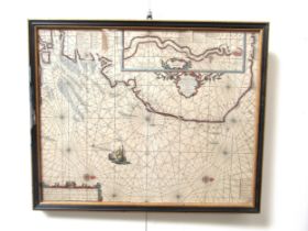 A framed and glazed map - 'Pas Caert Van Engelant Vant Moorland tot aen Blakeney...... Amsterdam',