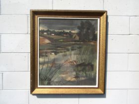 ANNE-PIERRE De KAT (Belgian, 1881-1968) A framed oil on canvas, 'Reflets dans L'eau'. Signed