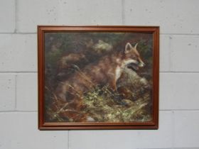 MICK CAWSTON (1959-2006): An oil on artists board of a fox, signed lower-right and dated 1984.