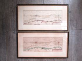 Two framed and glazed map variants of 'A Draught of Yarmouth Roads' showing the coastal areas from
