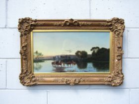 EDWIN HENRY BODDINGTON (c1836-1905) An ornate framed and glazed oil on canvas, 'Evening on the River