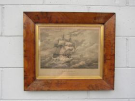 HMS Hibernia - A burr framed and glazed print of an engraving after G.Brown of the Flagship. Image