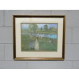 DAN SIDDALL (XX) An ornate framed oil on canvas, Summer's Day on a river bank with figures. Signed