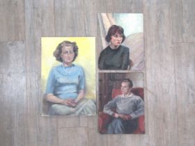 DEREK EXELL (XX) Two unframed oils on board of female portraits, both unsigned with another male