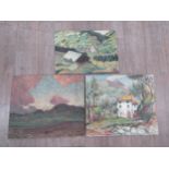 DEREK EXELL (XX) Three unframed oils on canvas, various landscapes, two signed and dated ’53 and ’