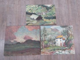 DEREK EXELL (XX) Three unframed oils on canvas, various landscapes, two signed and dated ’53 and ’