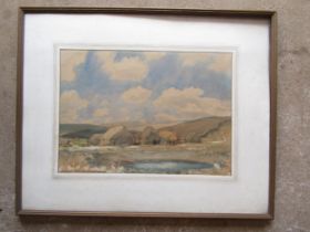 SIDNEY DENNANT-MOSS R.B.A (1884-1946) A framed and glazed watercolour ‘The Downs at Ferington’.