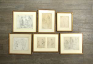 FRED SPURGIN (1882-1968) Six framed and glazed pencil drawings of various cartoons. Unsigned, some