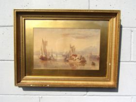 SAMUEL AUSTIN (1796-1834) A gilt framed and glazed watercolour, gathering of trading boats with