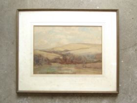 SIDNEY DENNANT-MOSS R.B.A (1884-1946) A framed and glazed watercolour. Downs landscape with