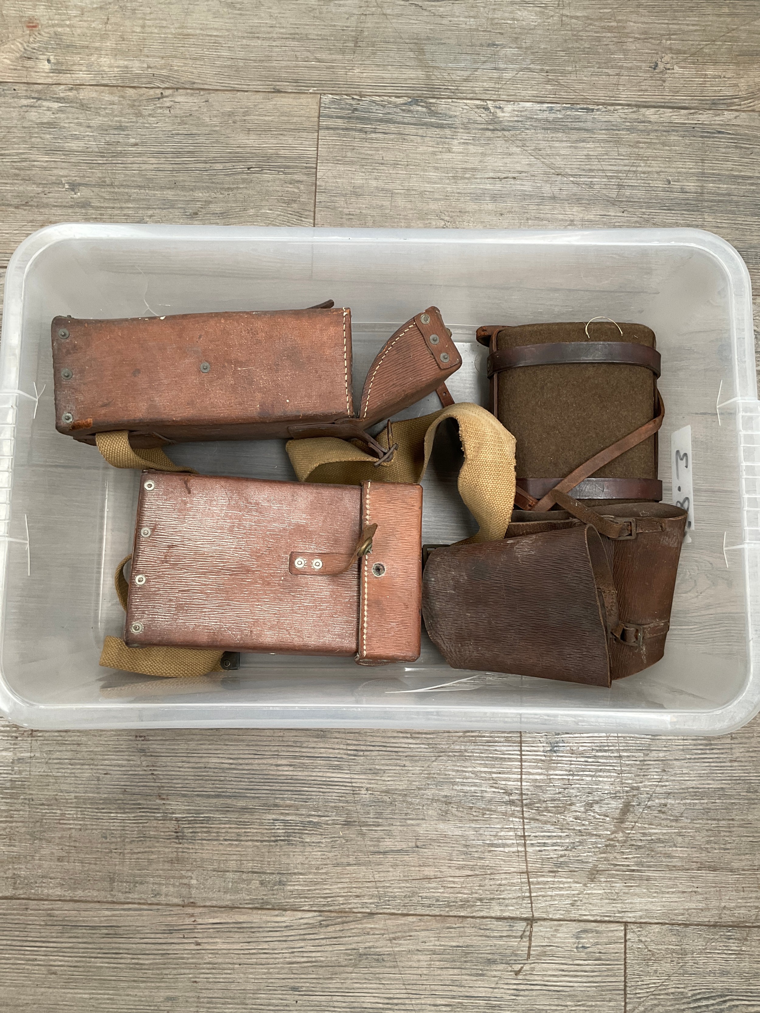 A quantity of Home Guard ammo pouches, water bottle, gaiters