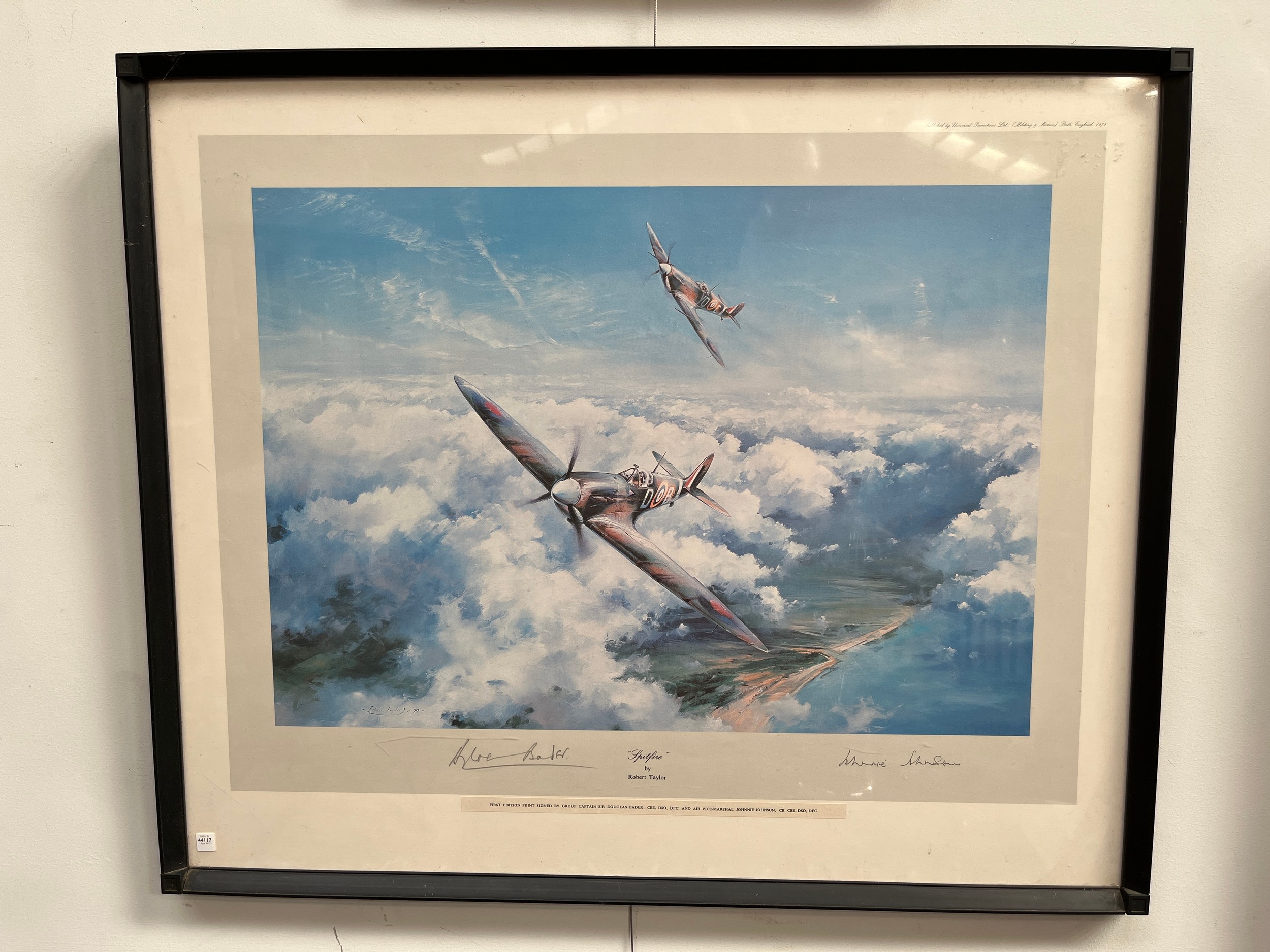A first edition print after Robert Taylor "Spitfire", signed by Douglas Bader and Johnnie Johnson,