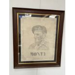A pencil sketch of Montgomery 'Monty' by K. Brown, 1945, framed and glazed