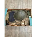 A box of post war British Army uniform, equipment, helmet etc