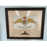 A WWI RFC (Royal Flying Corps) embroidery, framed and glazed