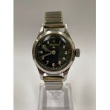 A Jaeger LeCoultre RAF issue wristwatch Mk XI circa 1948, stainless steel case, black dial with