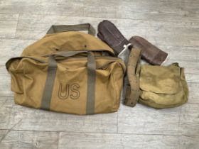 A quantity of reenactor's US Army Air Force items including kit bag and mittens