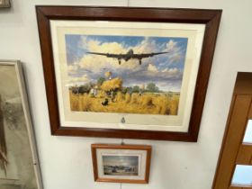 A limited-edition print of Lancaster bomber 'Safely Gathered In' signed by artist Trevor Lay,