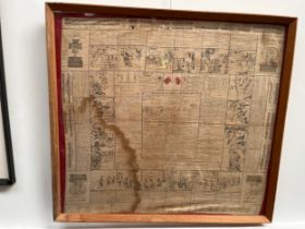 A framed handkerchief with various military instructions including Lee-Metford rifles, some